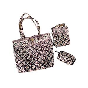 Vera Bradley Retired Medallion Shoulder Tote Burgundy Lunch Bag Wristlet